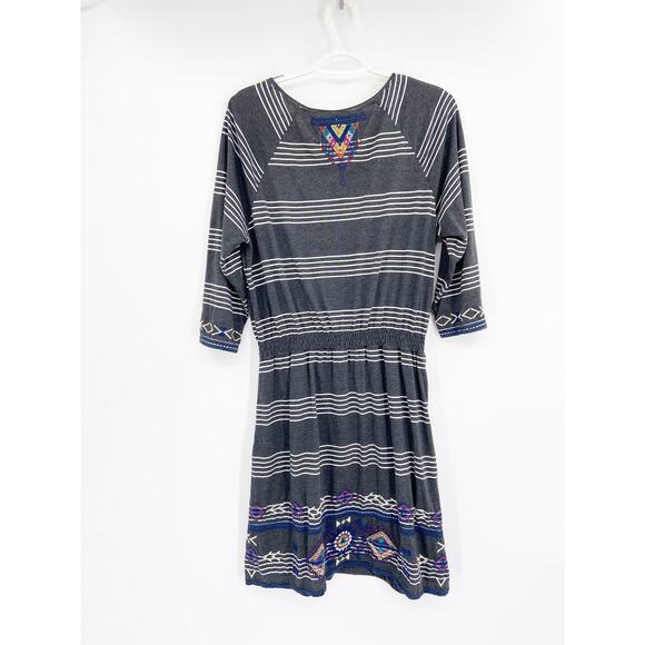 Johnny Was Striped Embroidered Gray Dress Size M - Picture 3 of 5